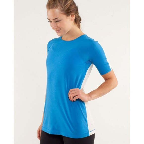 Lululemon Devotion Short Sleeve Tee 4 Beaming Blue Heathered Polar Cream NWT - Picture 9 of 15